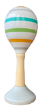 Wooden maraca for baby with green stripes