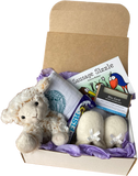 One of our most popular gift boxes! Includes a cuddly lamb, merino booties, aden + anais muslin wrap, Blue Earth soap, a Kiwi Critters book and a yummy chocolate fish!