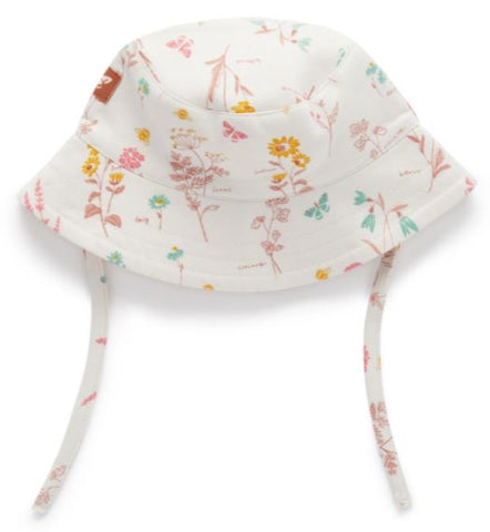 Purebaby organic cotton bucket hat with garden design