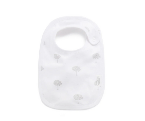 Organic cotton bib with grey leaf design