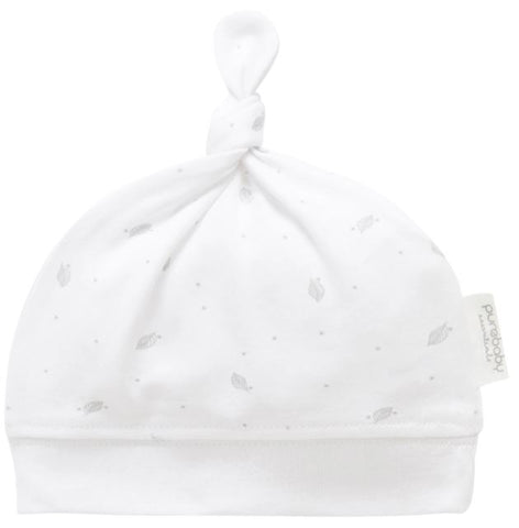 Organic cotton baby hat with grey leaf design