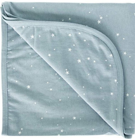 Super soft Merino/Organic Cotton blanket - pale blue with white stars