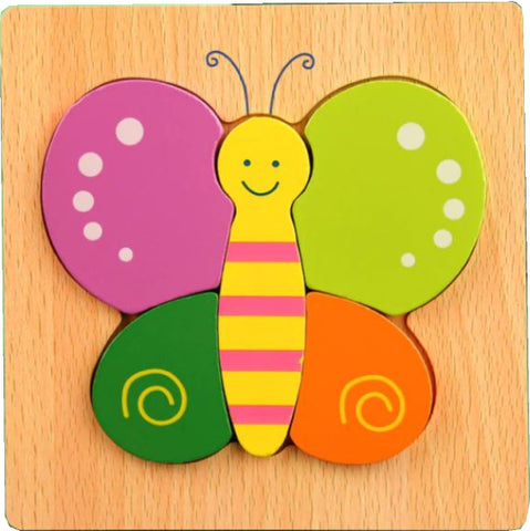 Brightly coloured wooden puzzle with butterfly design