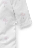 Close up of grey leaf pattern on sleep suit