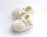 Pure New Zealand Made Felted Merino Booties - White Ribbon
