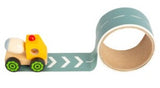 Wooden truck with adhesive road tape