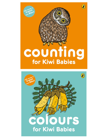A set of two beautiful, brightly illustrated board books introducing babies to counting and colours both in English and in Maori.