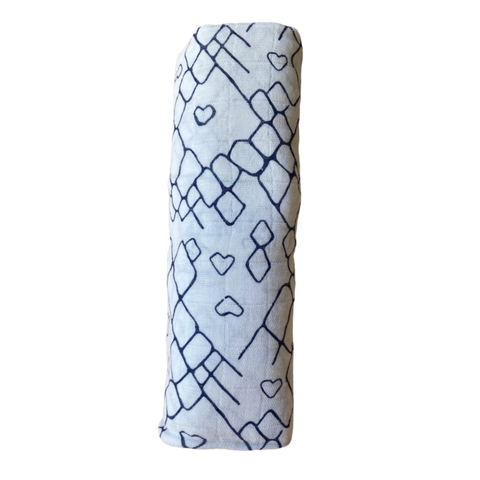 Aden + Anais muslin wrap in navy and white