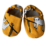 New Zealand made cotton soft soled baby shoes with sloths
