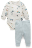 Pure baby onesie and pant set with garden design
