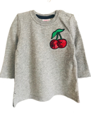 Milky brand grey long-sleeve tee with sequin red cherry design