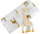 Sophie the giraffe with aden+anais wrap