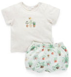 Organic cotton t-shirt and pant set featuring garden pot design.
