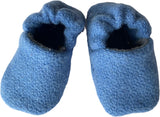 Blue baby booties made from vintage wool blankets and flannelette