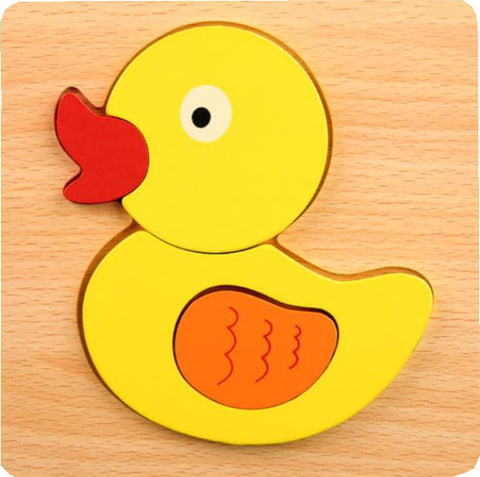 Brightly coloured wooden puzzle with yellow ducky design