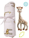 Sophie the giraffe with aden+anais wrap
