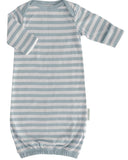 Organic cotton and merino sleeping gown for baby in pale teal and white stripe